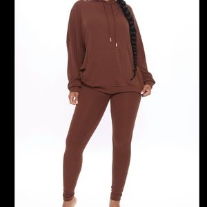 2 piece brown hooded lounge set.
